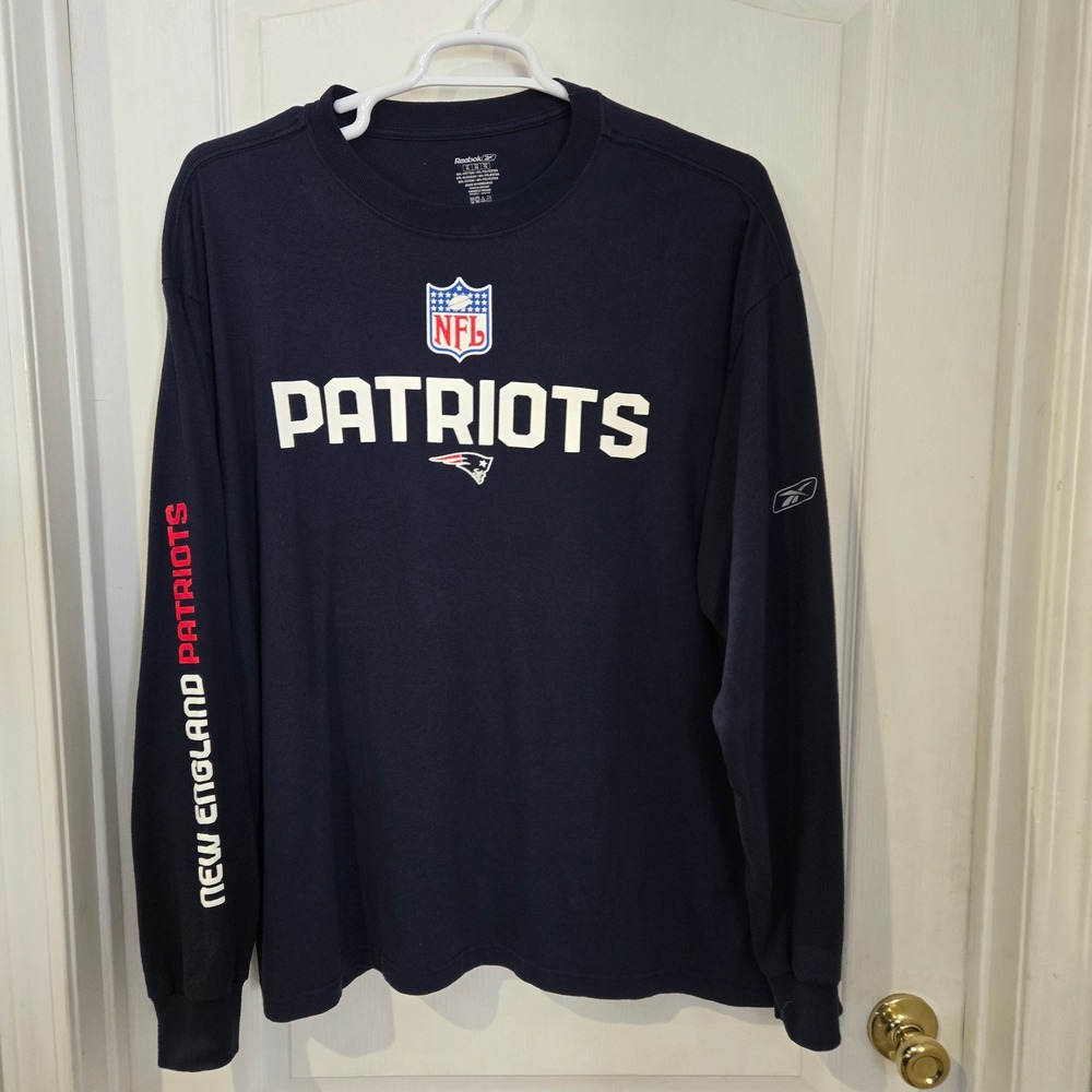 Reebok New England Patriots Shirt Mens‎ XL Blue Excellent Long Sleeve NFL Logo